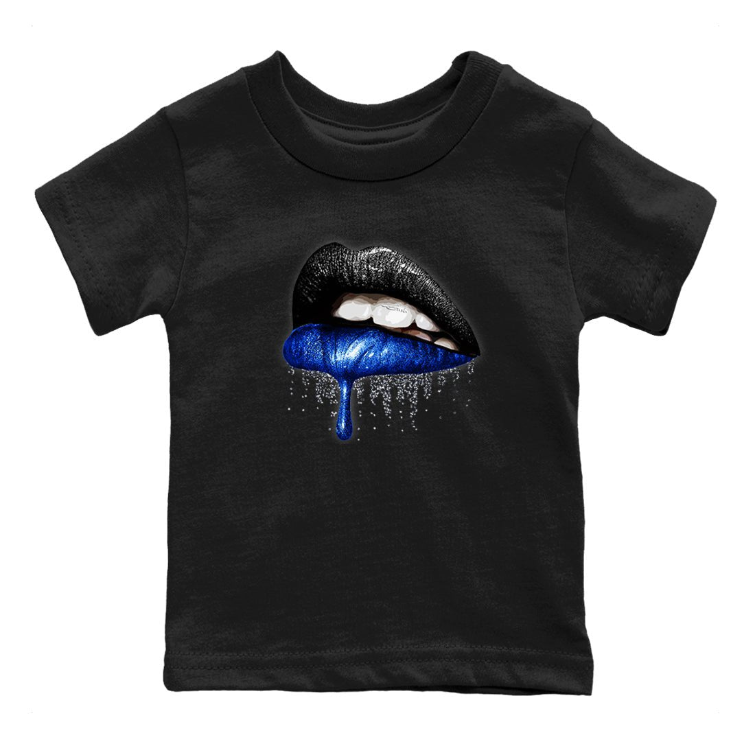 1s Game Royal shirts to match jordans Dripping Lips sneaker match tees Air Jordan 1 Retro Low OG Game Royal match shoes to clothes SNRT Sneaker Tees Youth Baby Black 2 tee