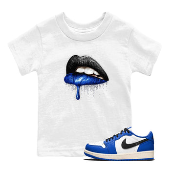 1s Game Royal shirts to match jordans Dripping Lips sneaker match tees Air Jordan 1 Retro Low OG Game Royal match shoes to clothes SNRT Sneaker Tees Youth Baby White 1 tee