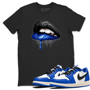 1s Game Royal shirts to match jordans Dripping Lips sneaker match tees Air Jordan 1 Retro Low OG Game Royal match shoes to clothes SNRT Sneaker Tees unisex cotton Black 1 shirts