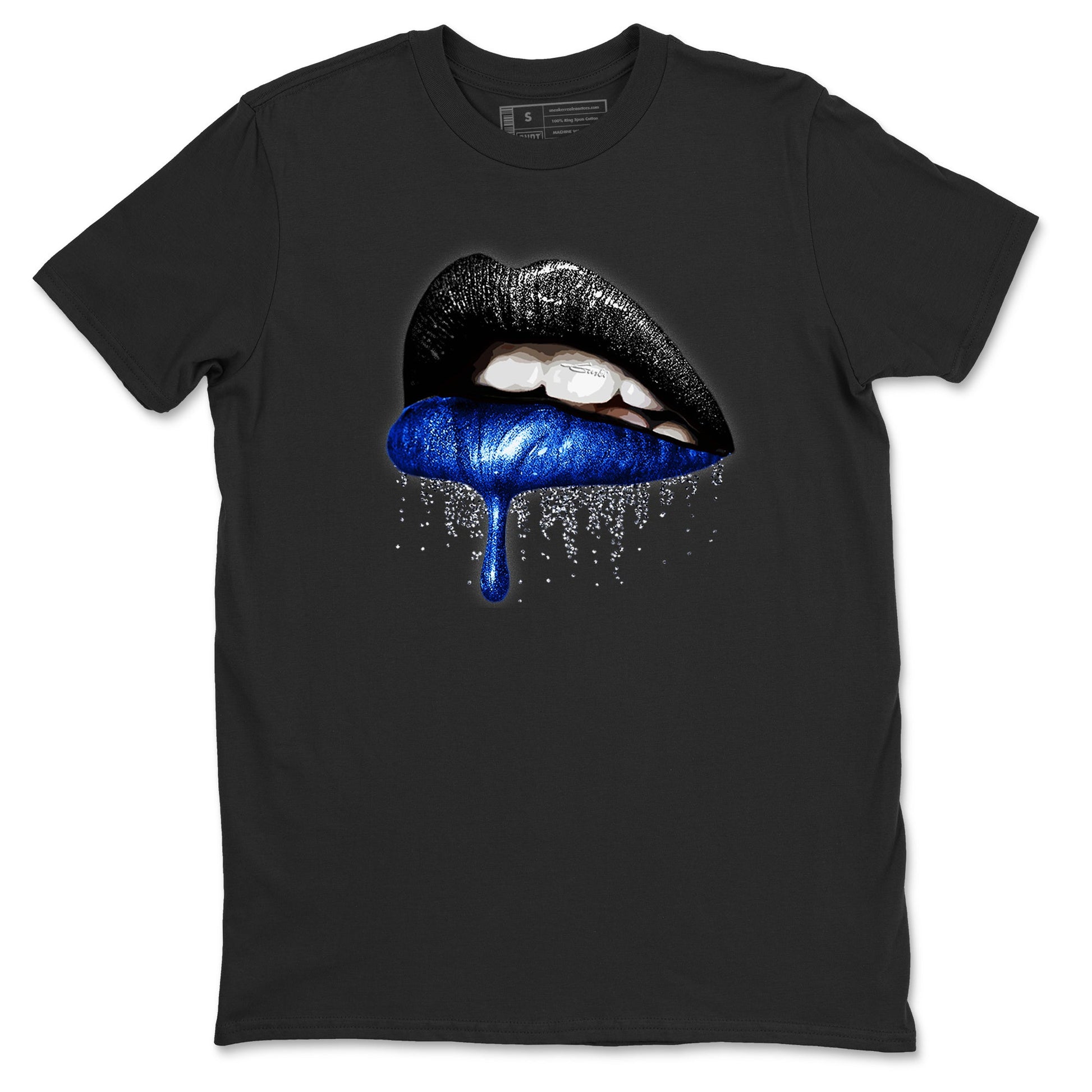 1s Game Royal shirts to match jordans Dripping Lips sneaker match tees Air Jordan 1 Retro Low OG Game Royal match shoes to clothes SNRT Sneaker Tees unisex cotton Black 2 shirts