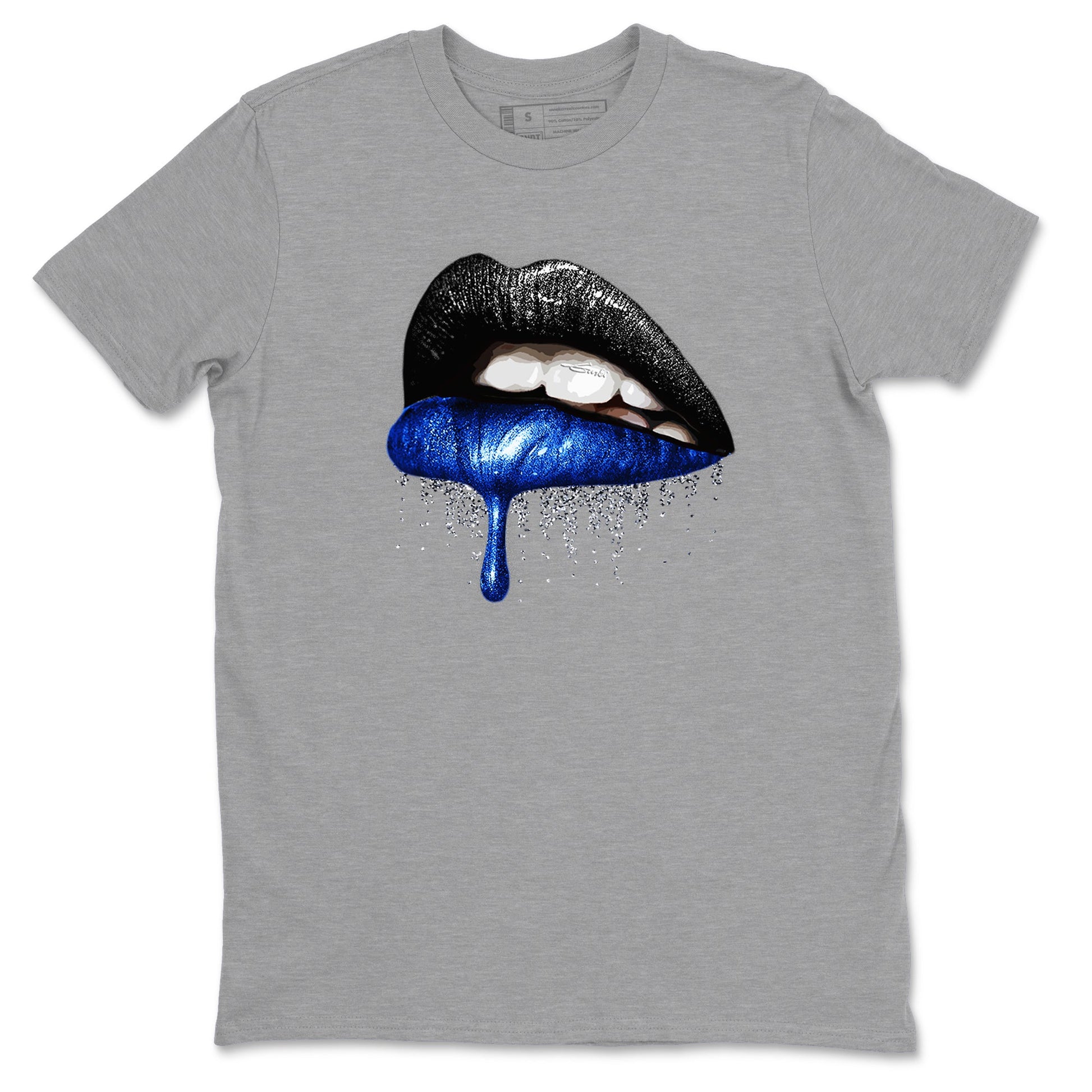 1s Game Royal shirts to match jordans Dripping Lips sneaker match tees Air Jordan 1 Retro Low OG Game Royal match shoes to clothes SNRT Sneaker Tees unisex cotton Heather Grey 2 shirts