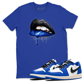 1s Game Royal shirts to match jordans Dripping Lips sneaker match tees Air Jordan 1 Retro Low OG Game Royal match shoes to clothes SNRT Sneaker Tees unisex cotton Royal Blue 1 shirts