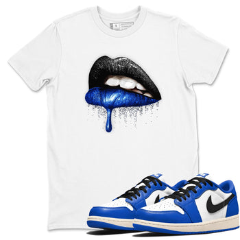 1s Game Royal shirts to match jordans Dripping Lips sneaker match tees Air Jordan 1 Retro Low OG Game Royal match shoes to clothes SNRT Sneaker Tees unisex cotton White 1 shirts