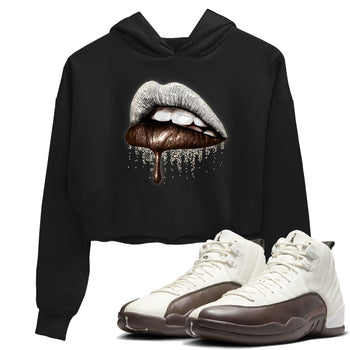 AJ12 Baroque Brown shirts to match jordans Dripping Lips best t shirts to wear with jordans SoleFly x Jordan 12 Baroque Brown match shoes to clothes SNRT Sneaker Tees unisex cotton Black 1 crop tee