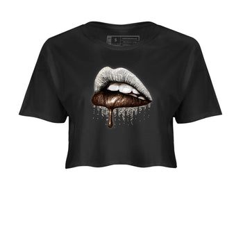 AJ12 Baroque Brown shirts to match jordans Dripping Lips best t shirts to wear with jordans SoleFly x Jordan 12 Baroque Brown match shoes to clothes SNRT Sneaker Tees unisex cotton Black 2 crop tee