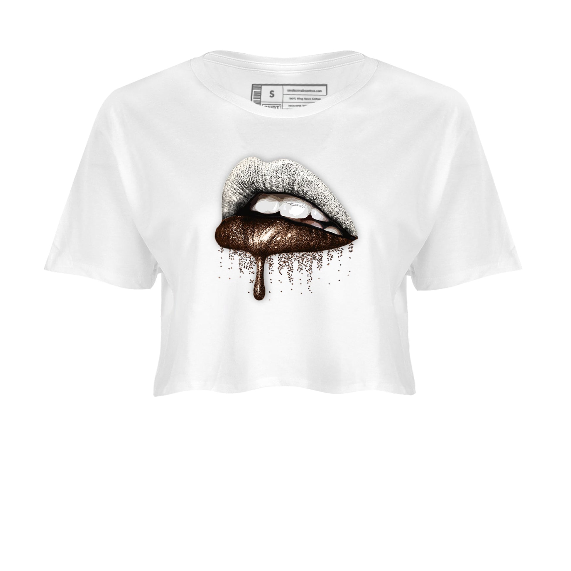 AJ12 Baroque Brown shirts to match jordans Dripping Lips best t shirts to wear with jordans SoleFly x Jordan 12 Baroque Brown match shoes to clothes SNRT Sneaker Tees unisex cotton White 2 crop tee