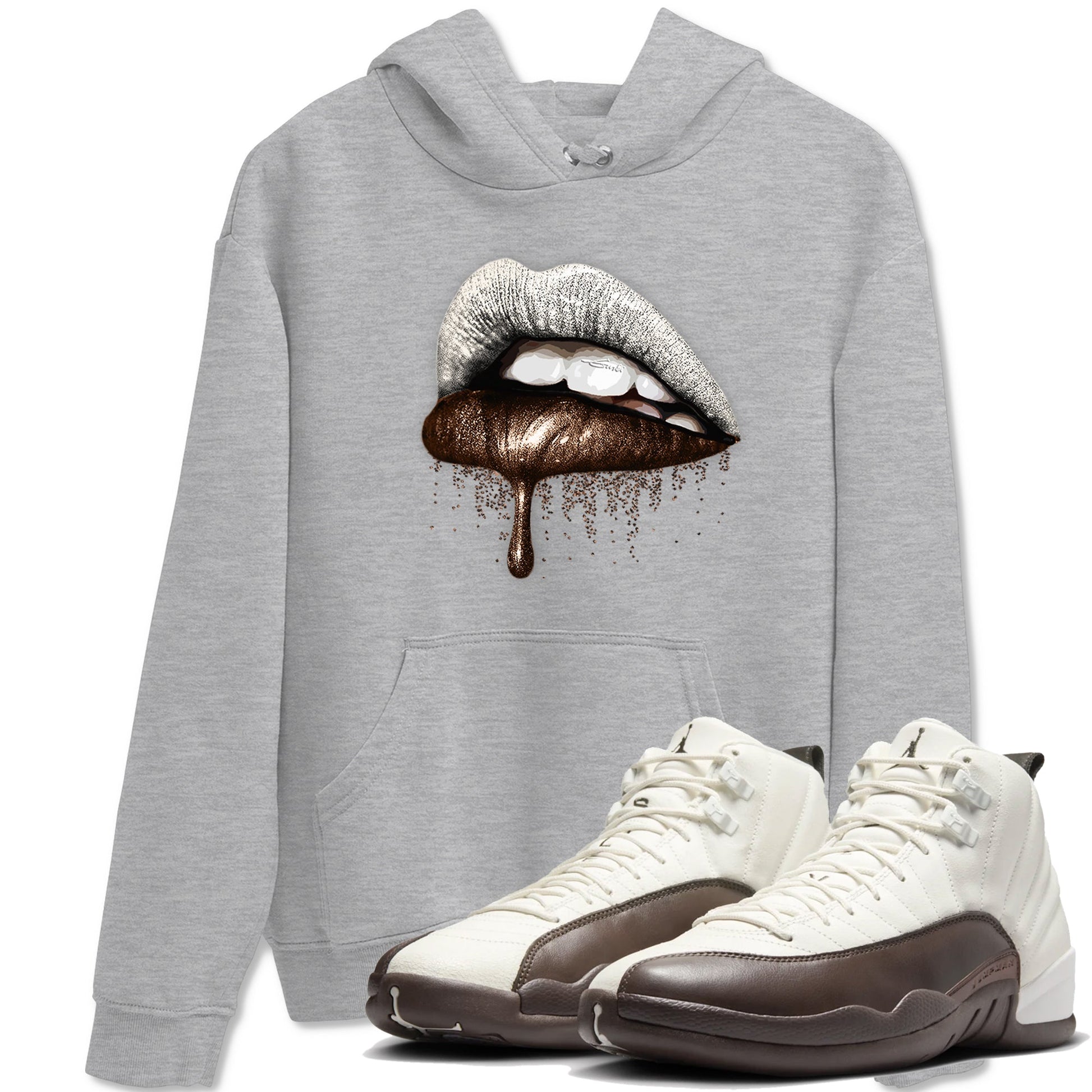 AJ12 Baroque Brown shirts to match jordans Dripping Lips best t shirts to wear with jordans SoleFly x Jordan 12 Baroque Brown match shoes to clothes SNRT Sneaker Tees unisex cotton Heather Grey 1 shirts