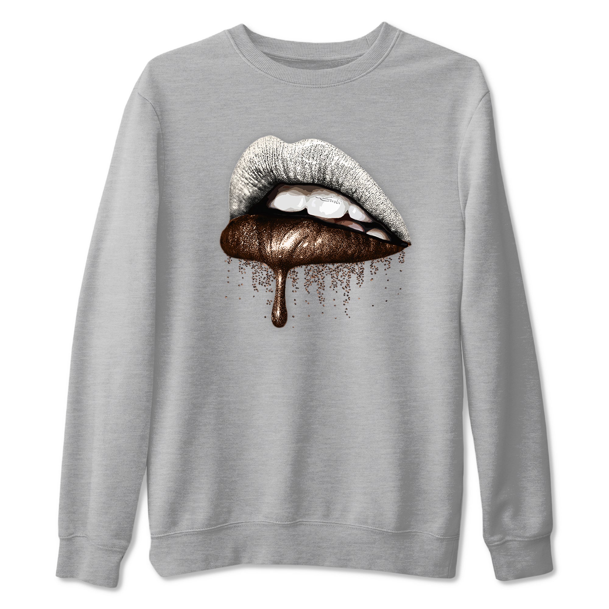 AJ12 Baroque Brown shirts to match jordans Dripping Lips best t shirts to wear with jordans SoleFly x Jordan 12 Baroque Brown match shoes to clothes SNRT Sneaker Tees unisex cotton Heather Grey 2 shirts