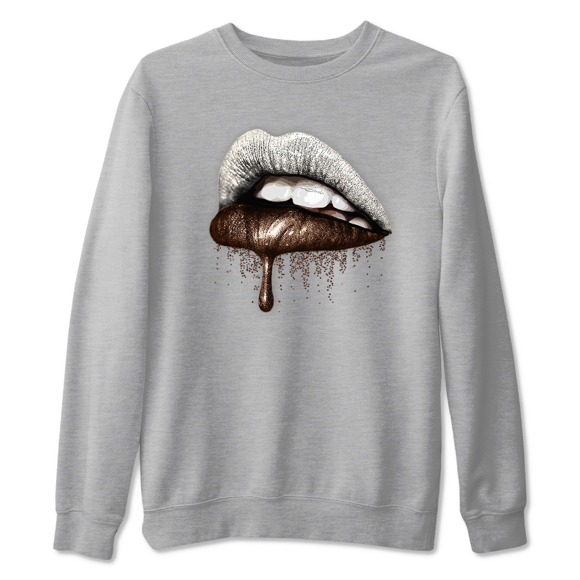 AJ12 Baroque Brown shirts to match jordans Dripping Lips best t shirts to wear with jordans SoleFly x Jordan 12 Baroque Brown match shoes to clothes SNRT Sneaker Tees unisex cotton Heather Grey 2 shirts