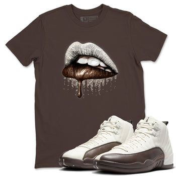 AJ12 Baroque Brown shirts to match jordans Dripping Lips best t shirts to wear with jordans SoleFly x Jordan 12 Baroque Brown match shoes to clothes SNRT Sneaker Tees unisex cotton Dark Chocolate 1 shirts