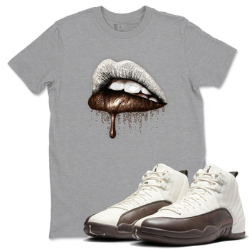 AJ12 Baroque Brown shirts to match jordans Dripping Lips best t shirts to wear with jordans SoleFly x Jordan 12 Baroque Brown match shoes to clothes SNRT Sneaker Tees unisex cotton Heather Grey 1 shirts