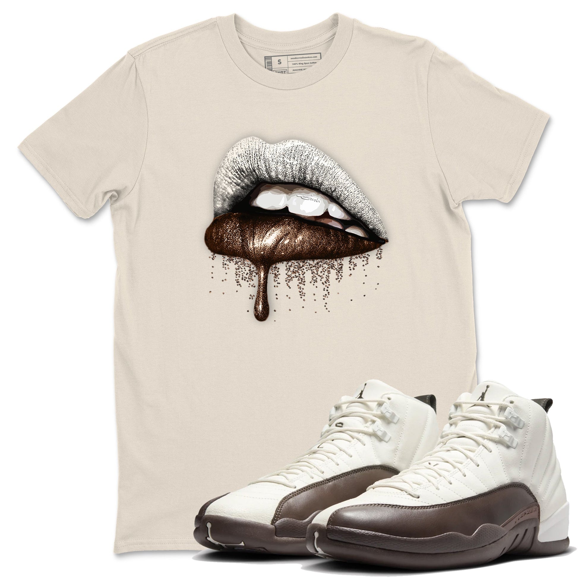 AJ12 Baroque Brown shirts to match jordans Dripping Lips best t shirts to wear with jordans SoleFly x Jordan 12 Baroque Brown match shoes to clothes SNRT Sneaker Tees unisex cotton Natural 1 shirts