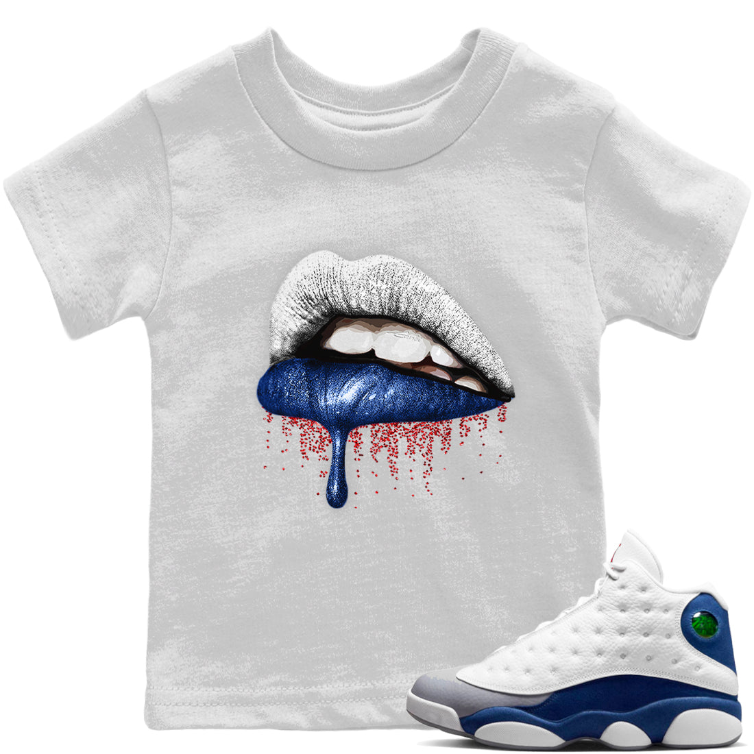 Dripping Lips Kids Tops - Air Jordan 13 French Blue - SNRT Sneaker T-shirts