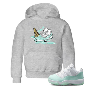 Dropped Ice Cream baby and kids t-shirt crafted for little sneakerheads to shine with the Air Jordan 11 Igloo sneakers, displayed in Heather Grey 1.