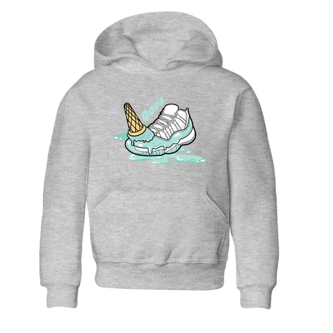 Dropped Ice Cream baby and kids t-shirt crafted for little sneakerheads to shine with the Air Jordan 11 Igloo sneakers, displayed in Heather Grey 2.