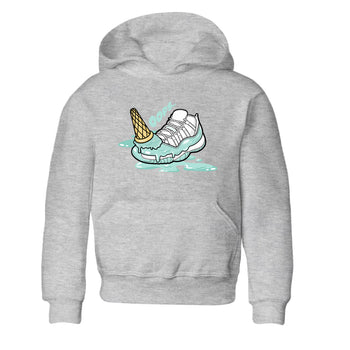 Dropped Ice Cream baby and kids t-shirt crafted for little sneakerheads to shine with the Air Jordan 11 Igloo sneakers, displayed in Heather Grey 2.