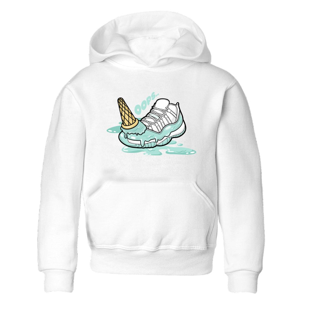Dropped Ice Cream baby and kids t-shirt crafted for little sneakerheads to shine with the Air Jordan 11 Igloo sneakers, displayed in White 2.