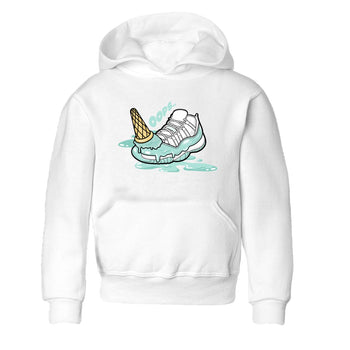 Dropped Ice Cream baby and kids t-shirt crafted for little sneakerheads to shine with the Air Jordan 11 Igloo sneakers, displayed in White 2.