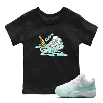 Dropped Ice Cream baby and kids t-shirt crafted for little sneakerheads to shine with the Air Jordan 11 Igloo sneakers, displayed in Black 1.