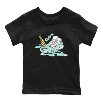 Dropped Ice Cream baby and kids t-shirt crafted for little sneakerheads to shine with the Air Jordan 11 Igloo sneakers, displayed in Black 2.