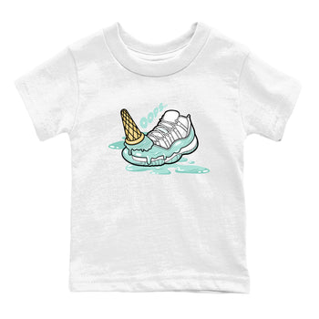 Dropped Ice Cream baby and kids t-shirt crafted for little sneakerheads to shine with the Air Jordan 11 Igloo sneakers, displayed in White 2.