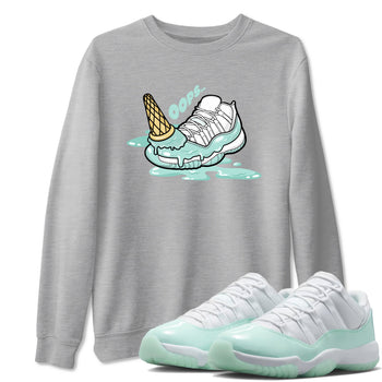Dropped Ice Cream sneaker match t-shirt styled to complete your fit with the Air Jordan 11 Igloo sneakers, shown in Heather Grey 1.