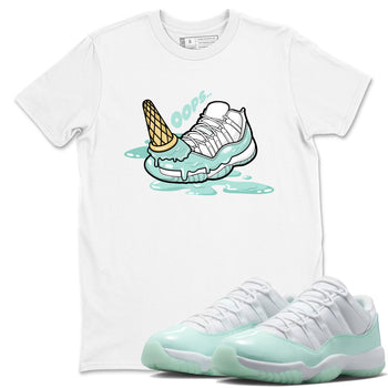 Dropped Ice Cream sneaker match t-shirt styled to complete your fit with the Air Jordan 11 Igloo sneakers, shown in White 1.