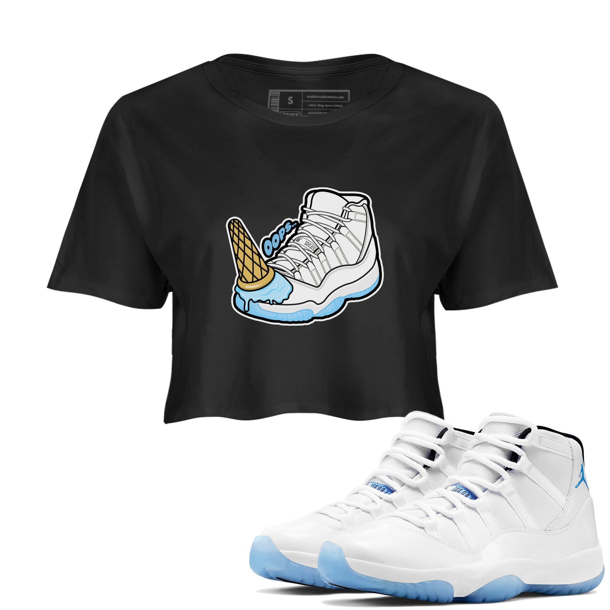 11s Retro Legend Blue shirts to match jordans Dropped Ice Cream sneaker match tees Air Jordan 11 Legend Blue best t shirts to wear with jordans SNRT Sneaker Tees unisex cotton Black 1 crop tee