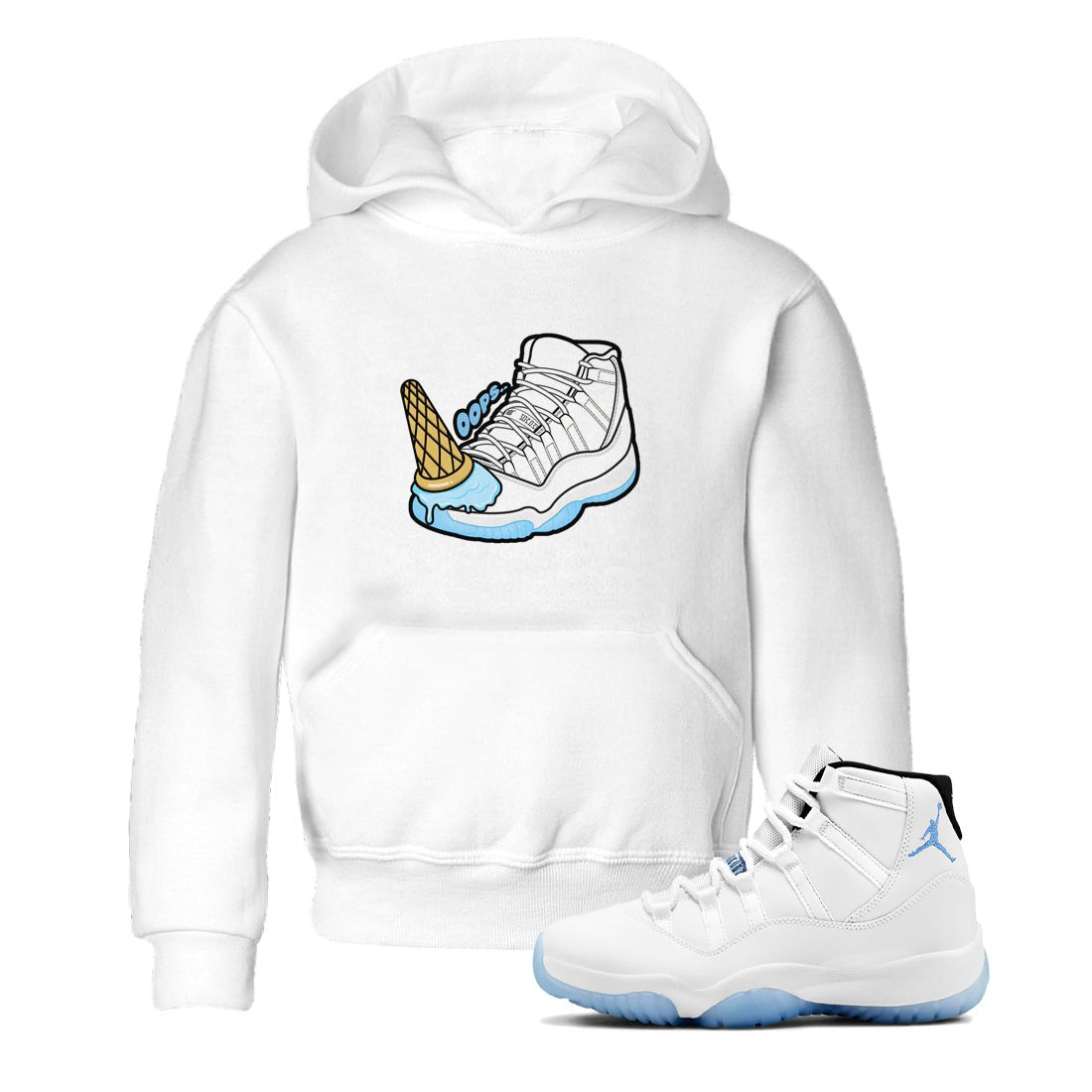 11s Retro Legend Blue shirts to match jordans Dropped Ice Cream sneaker match tees Air Jordan 11 Legend Blue best t shirts to wear with jordans SNRT Sneaker Tees Youth Baby White 1 tee