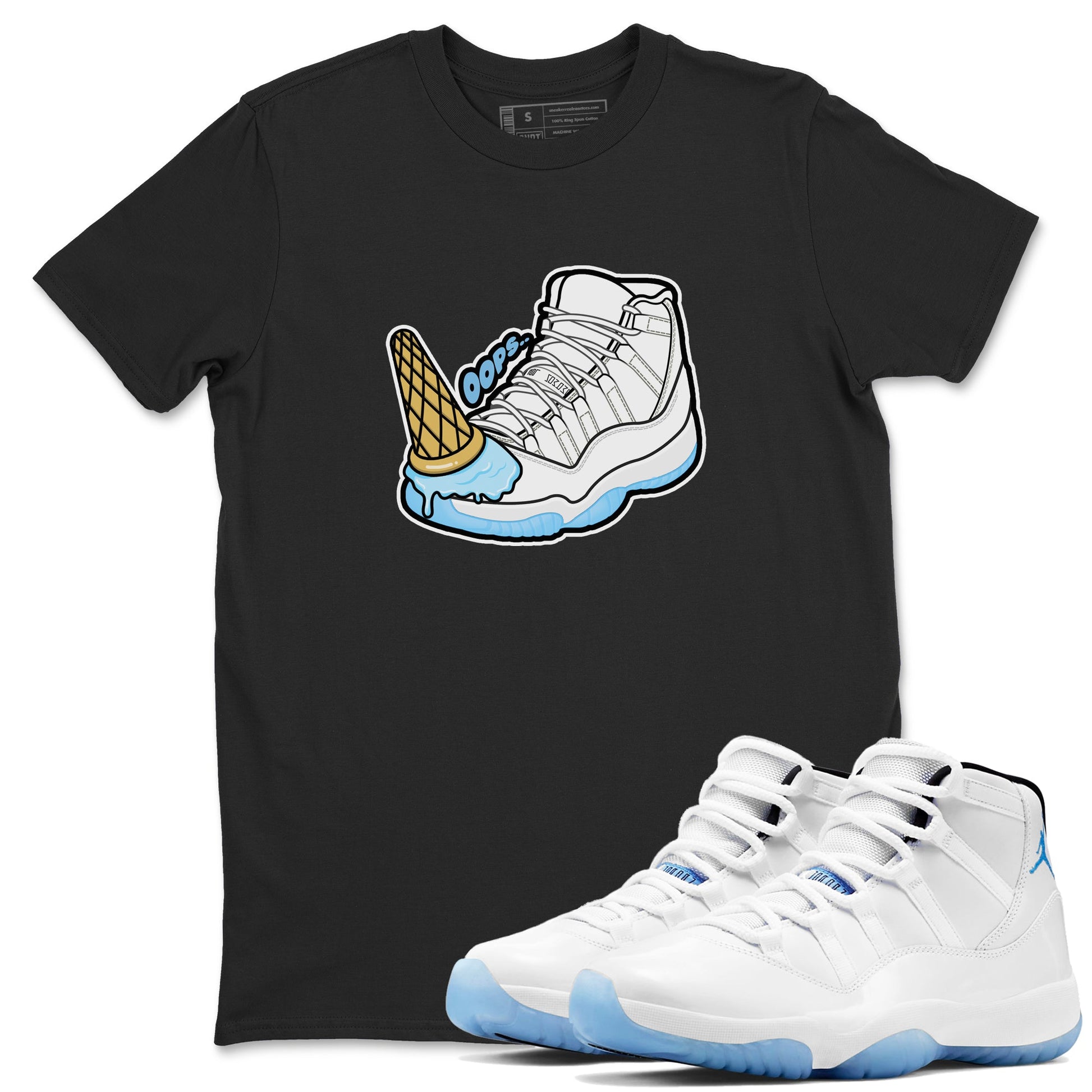 11s Retro Legend Blue shirts to match jordans Dropped Ice Cream sneaker match tees Air Jordan 11 Legend Blue best t shirts to wear with jordans SNRT Sneaker Tees unisex cotton Black 1 shirts