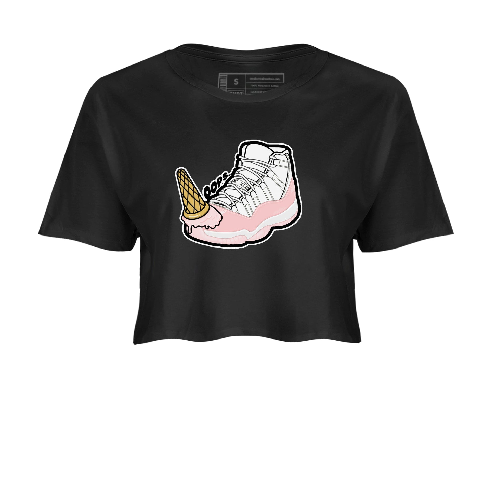 11s Legend Pink shirts to match jordans Dropped Ice Cream sneaker match tees Air Jordan 11 Legend Pink SNRT Sneaker Tees streetwear brand Black 2 crop tee