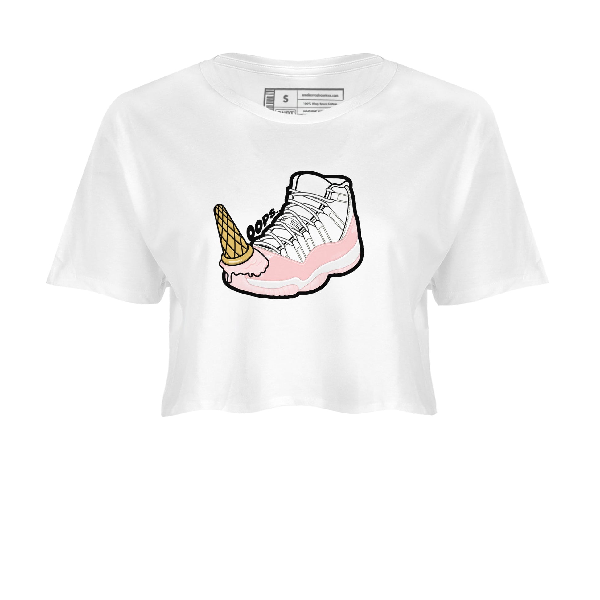 11s Legend Pink shirts to match jordans Dropped Ice Cream sneaker match tees Air Jordan 11 Legend Pink SNRT Sneaker Tees streetwear brand White 2 crop tee