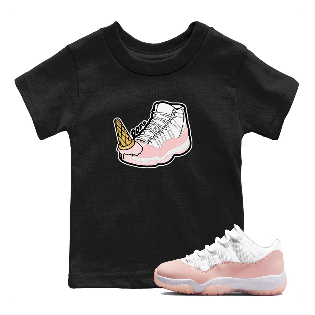 11s Legend Pink shirts to match jordans Dropped Ice Cream sneaker match tees Air Jordan 11 Legend Pink SNRT Sneaker Tees streetwear brand Baby and Youth Black 1 cotton tee