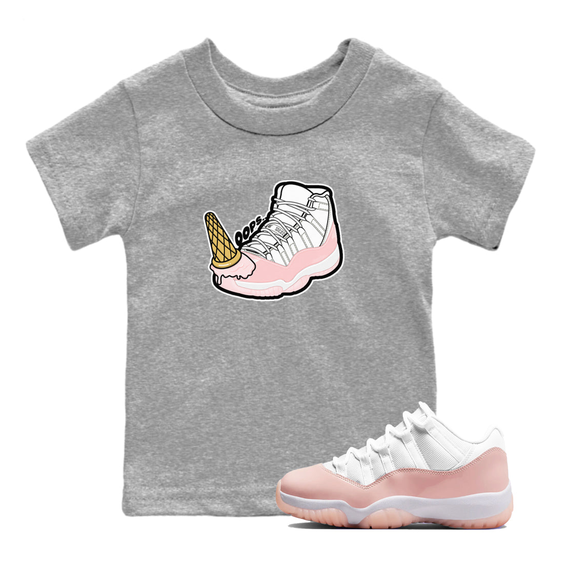 11s Legend Pink shirts to match jordans Dropped Ice Cream sneaker match tees Air Jordan 11 Legend Pink SNRT Sneaker Tees streetwear brand Baby and Youth Heather Grey 1 cotton tee
