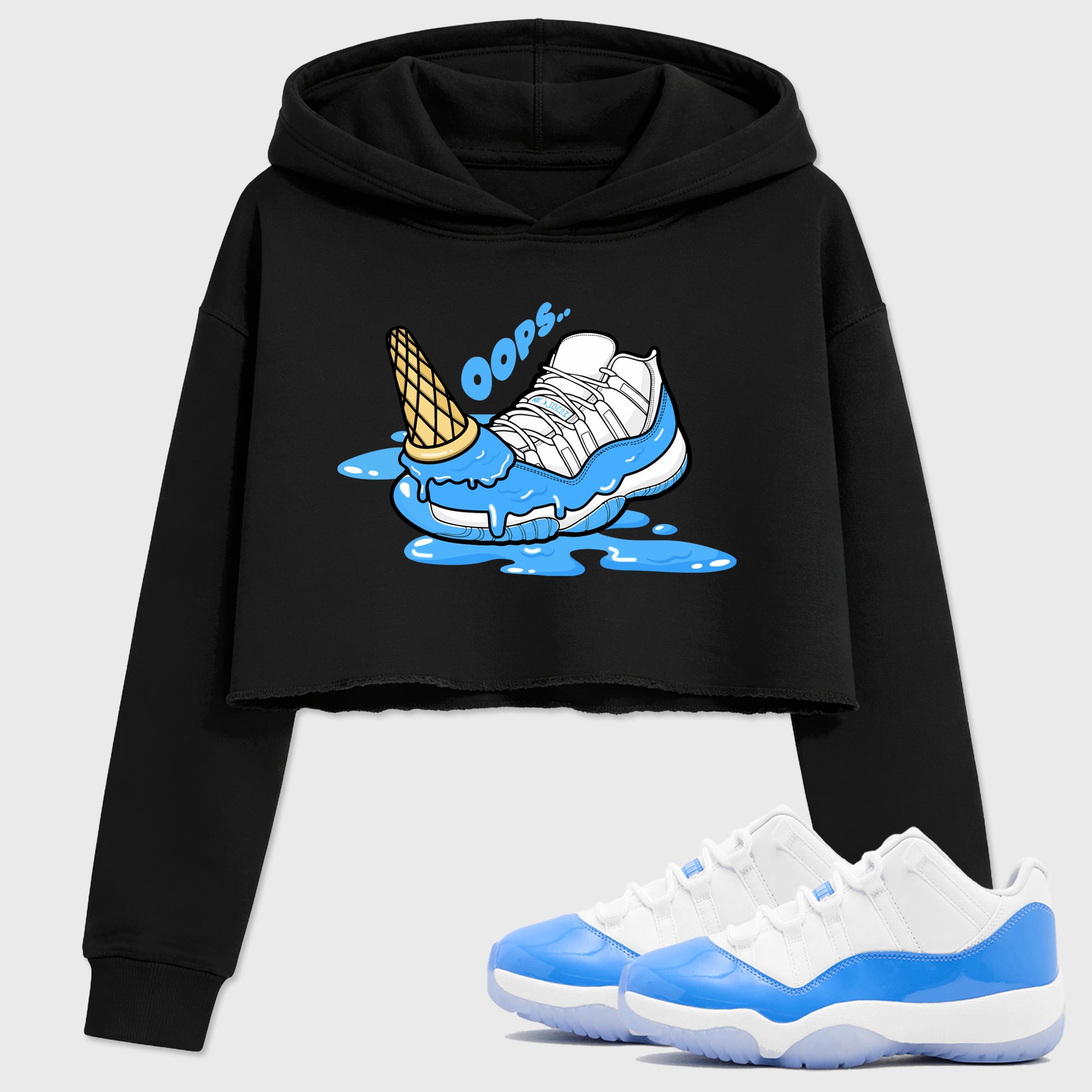 Sneaker match tees – Sneaker Tees To Match Air Jordan 11 University Blue Shoes – Dropped Ice Cream Crop T-Shirt Black 1