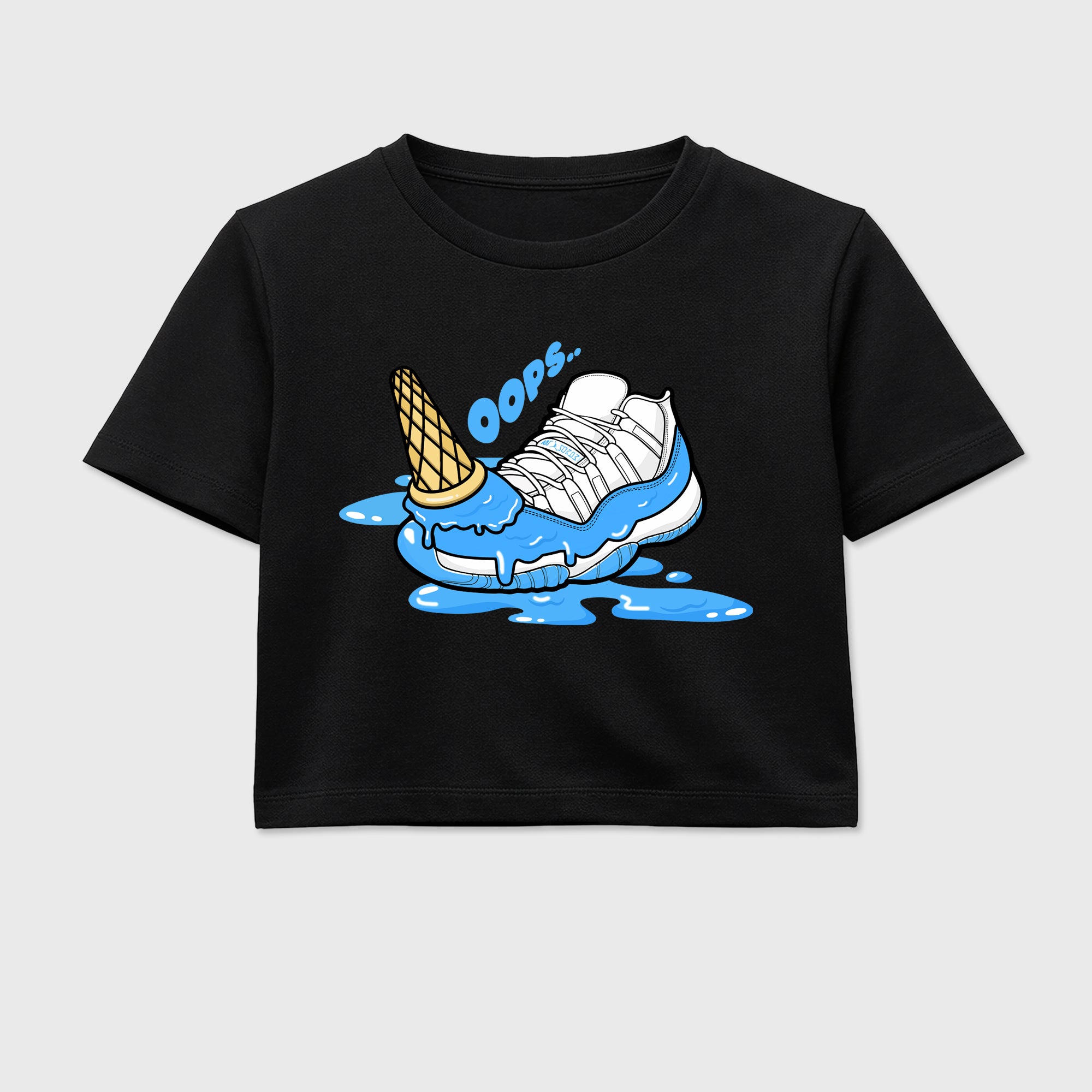 Sneaker match tees – Sneaker Tees To Match Air Jordan 11 University Blue Shoes – Dropped Ice Cream Crop T-Shirt Black 2