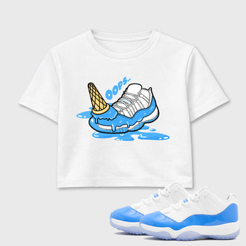 Sneaker match tees – Sneaker Tees To Match Air Jordan 11 University Blue Shoes – Dropped Ice Cream Crop T-Shirt White 1