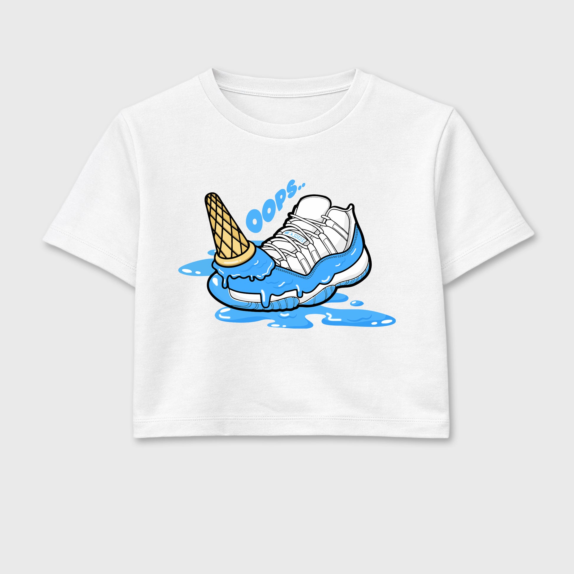 Sneaker match tees – Sneaker Tees To Match Air Jordan 11 University Blue Shoes – Dropped Ice Cream Crop T-Shirt White 2