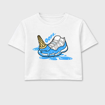 Sneaker match tees – Sneaker Tees To Match Air Jordan 11 University Blue Shoes – Dropped Ice Cream Crop T-Shirt White 2