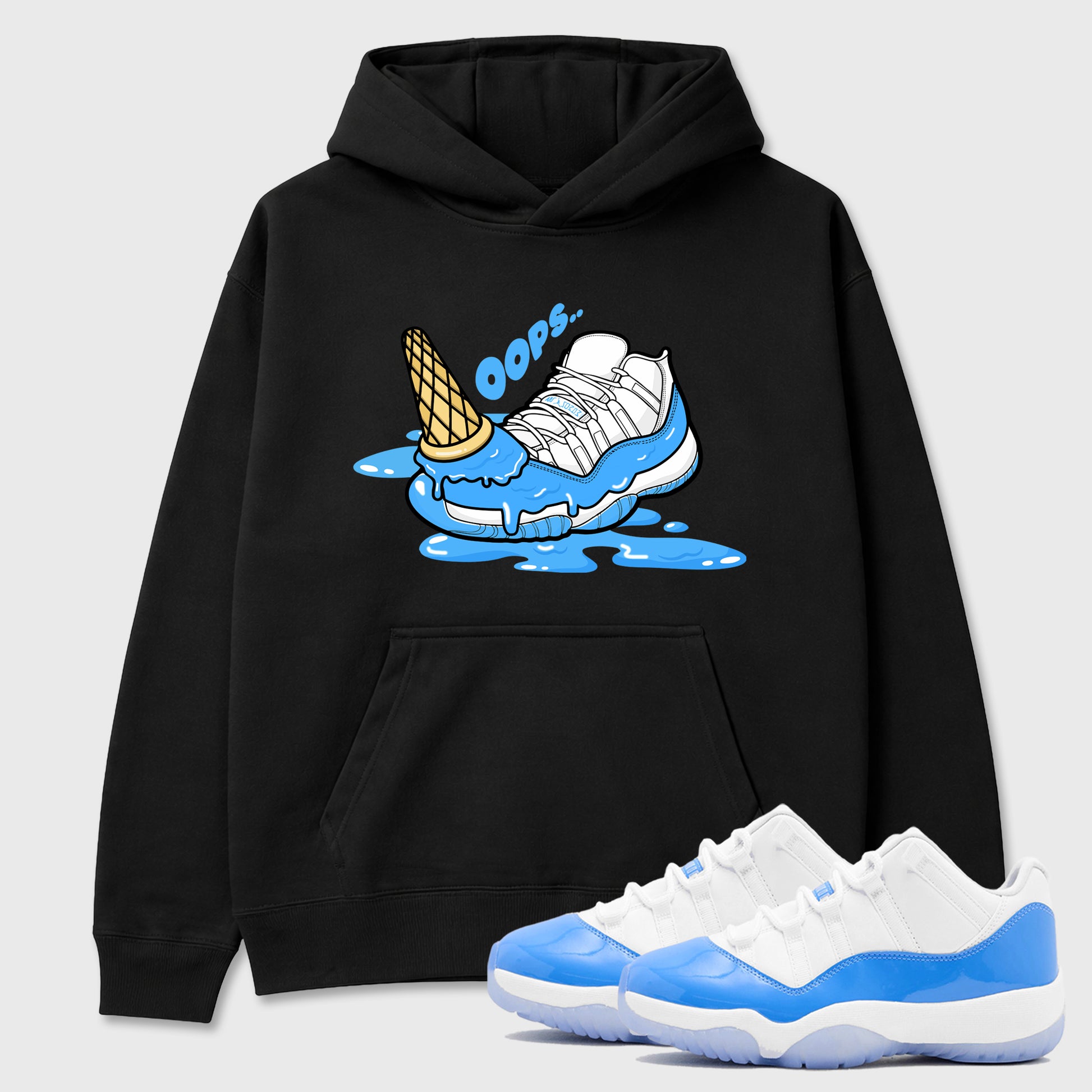 Sneaker match tees – Sneaker Tees To Match Air Jordan 11 University Blue Shoes – Dropped Ice Cream Tee Black 1
