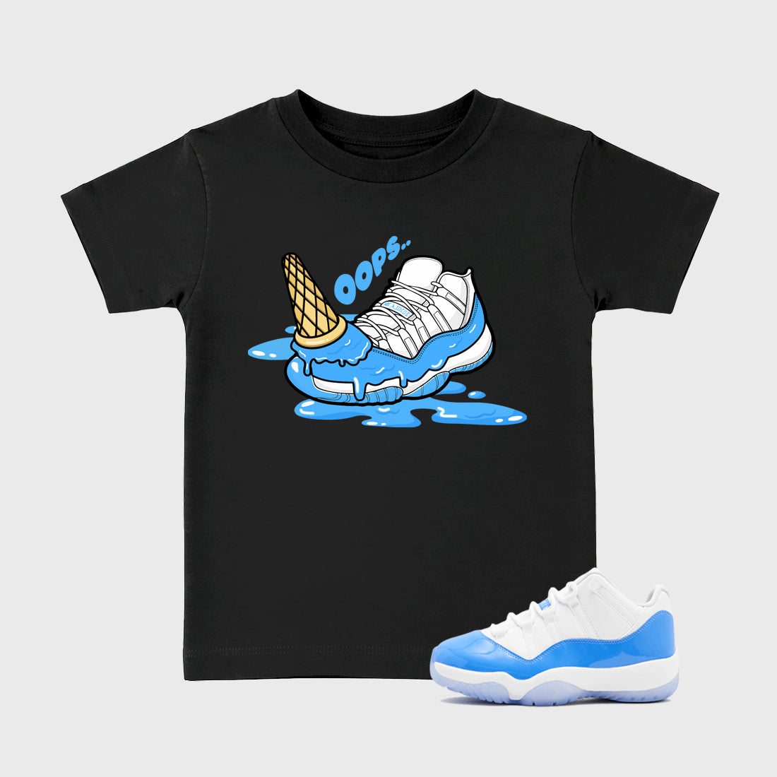 Sneaker match tees – Sneaker Tees To Match Air Jordan 11 University Blue Shoes – Dropped Ice Cream Kids T-Shirt Black 1