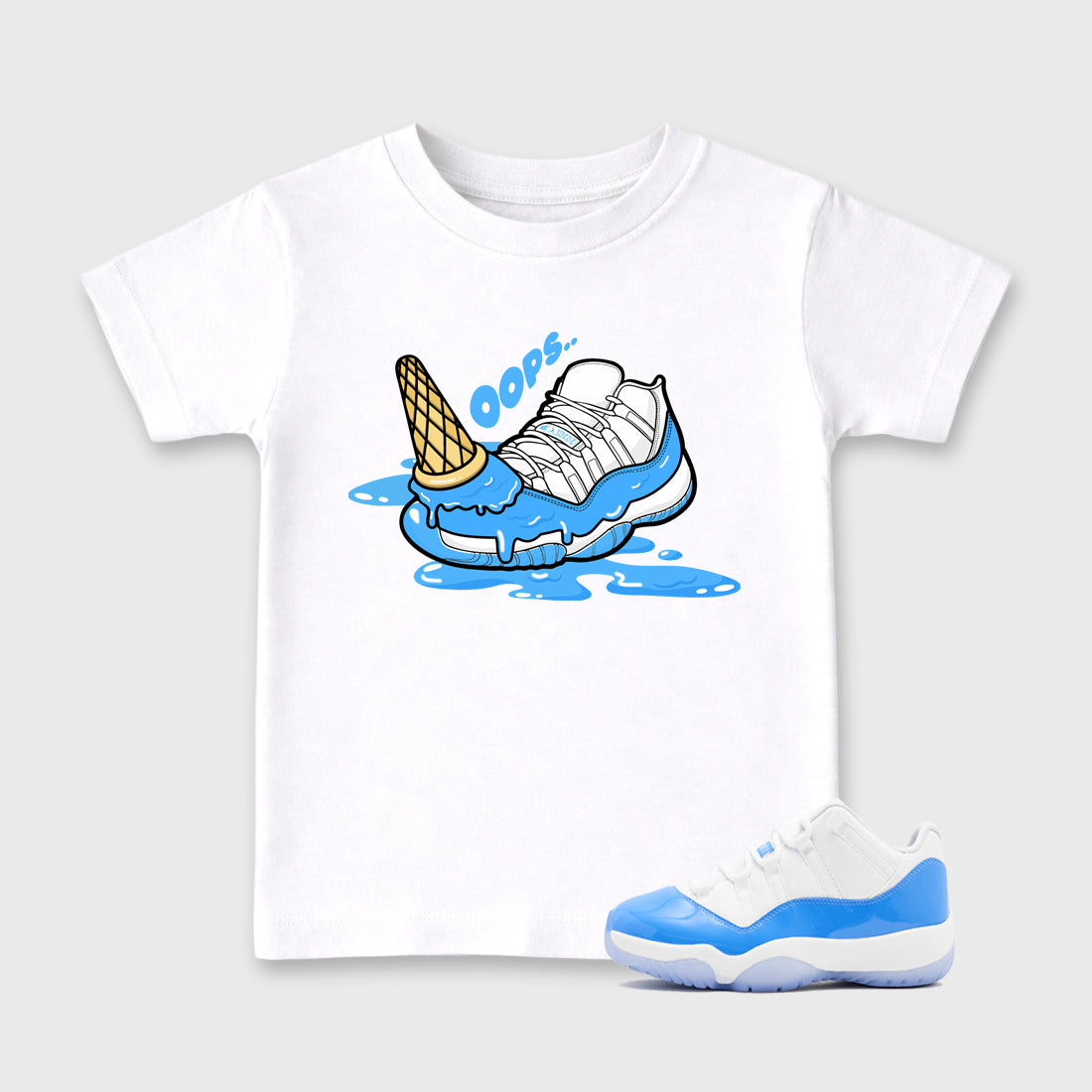 Sneaker match tees – Sneaker Tees To Match Air Jordan 11 University Blue Shoes – Dropped Ice Cream Kids T-Shirt White 1