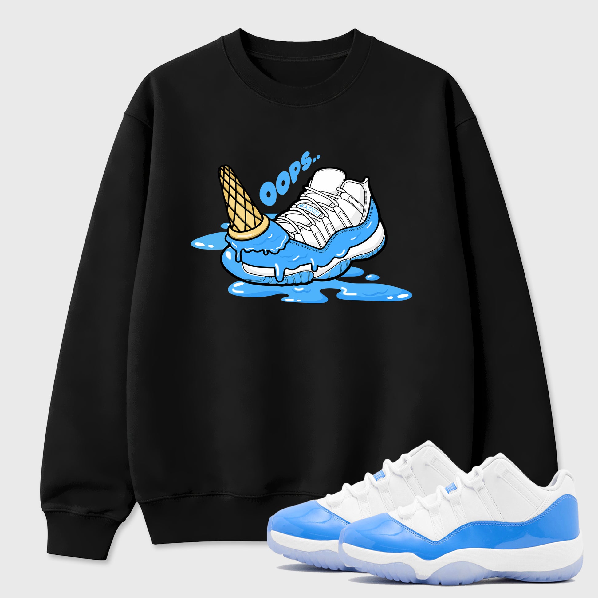 Sneaker match tees – Sneaker Tees To Match Air Jordan 11 University Blue Shoes – Dropped Ice Cream Tee Black 1