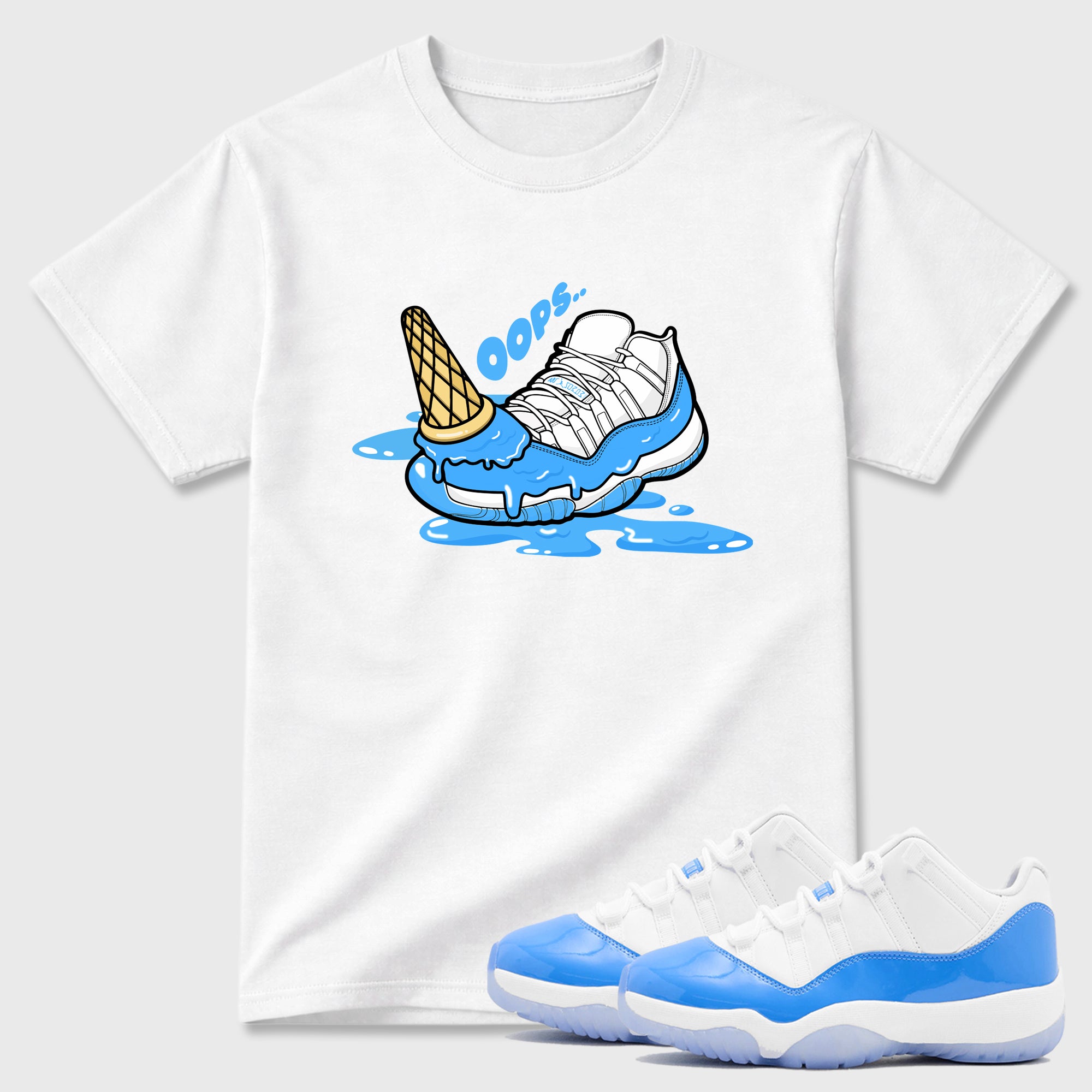 Sneaker match tees – Sneaker Tees To Match Air Jordan 11 University Blue Shoes – Dropped Ice Cream Tee White 1