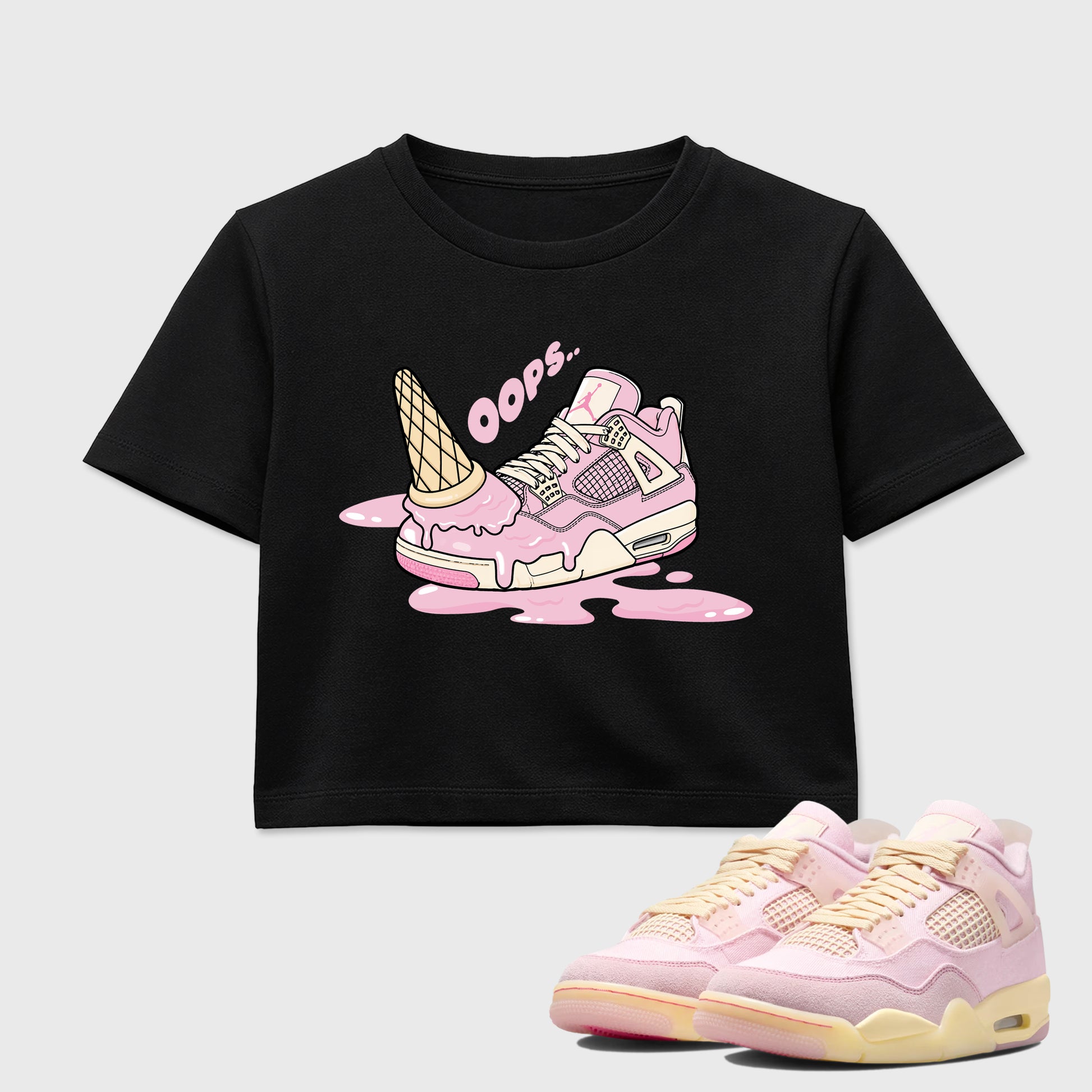 Sneaker match tees – Sneaker Tees To Match Air Jordan 4 Iced Carmine Shoes – Dropped Ice Cream Crop T-Shirt Black 1