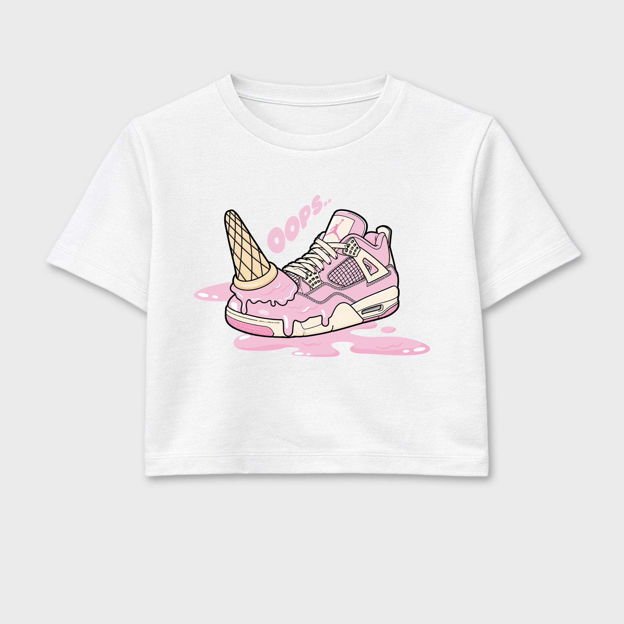 Sneaker match tees – Sneaker Tees To Match Air Jordan 4 Iced Carmine Shoes – Dropped Ice Cream Crop T-Shirt White 2