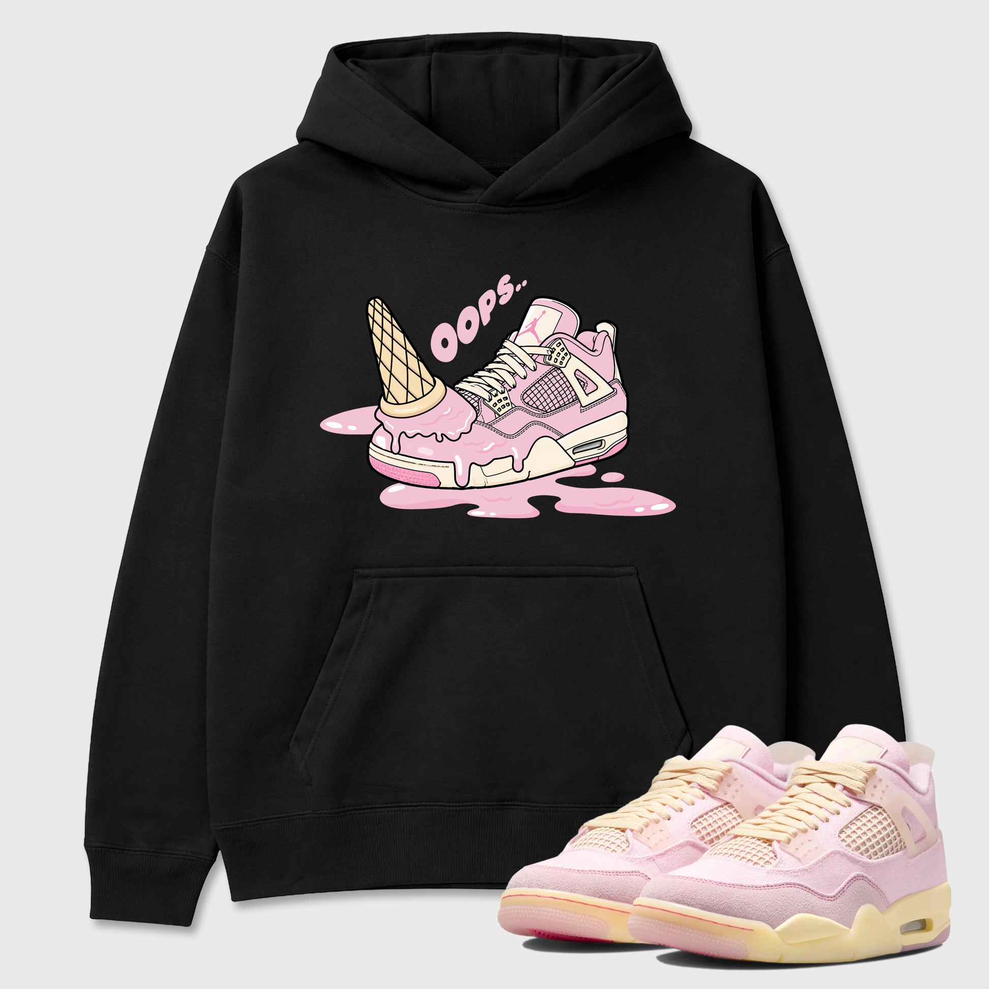 Sneaker match tees – Sneaker Tees To Match Air Jordan 4 Iced Carmine Shoes – Dropped Ice Cream Tee Black 1