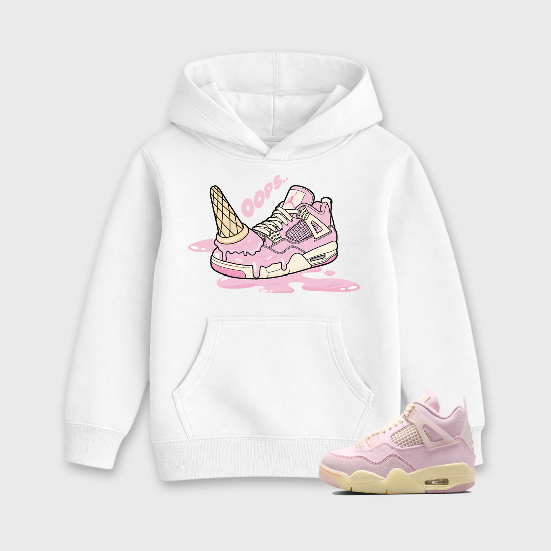 Sneaker match tees – Sneaker Tees To Match Air Jordan 4 Iced Carmine Shoes – Dropped Ice Cream Kids T-Shirt White 1