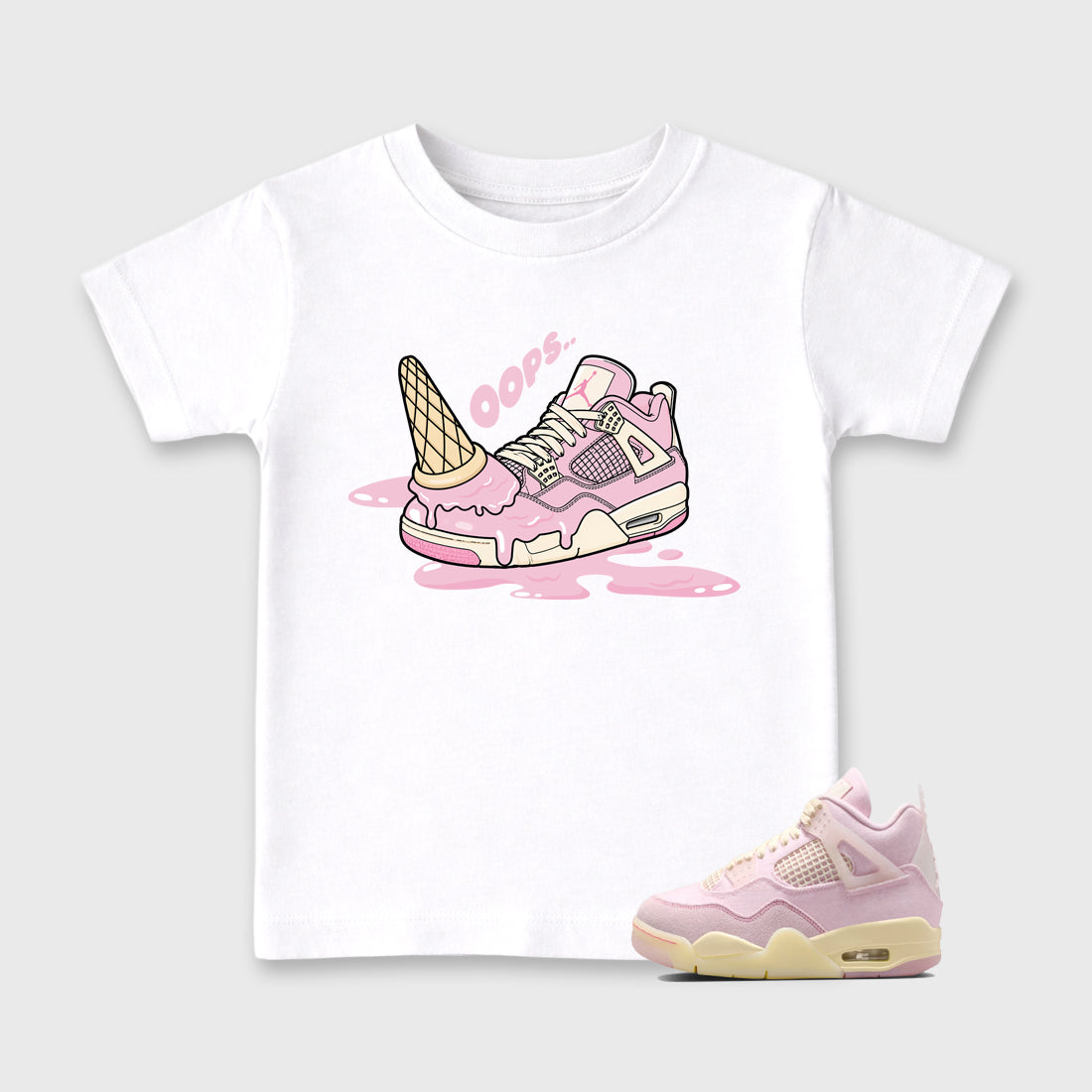 Sneaker match tees – Sneaker Tees To Match Air Jordan 4 Iced Carmine Shoes – Dropped Ice Cream Kids T-Shirt White 1