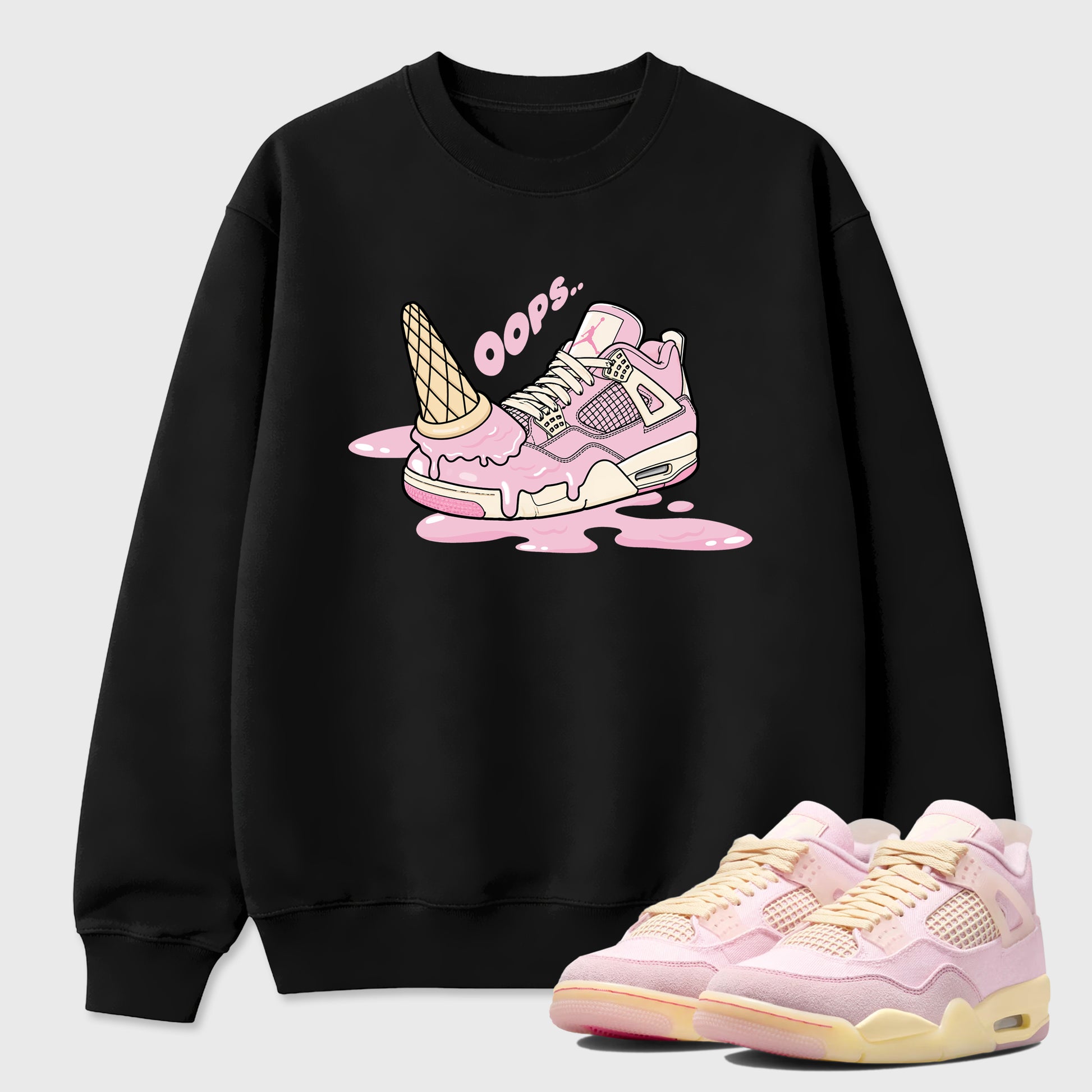 Sneaker match tees – Sneaker Tees To Match Air Jordan 4 Iced Carmine Shoes – Dropped Ice Cream Tee Black 1